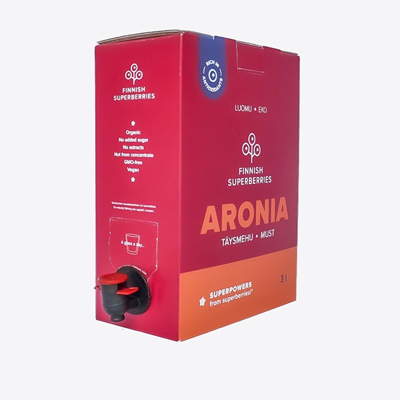 Finnish Superberries -aroniamustapakkaus hanalla, 3 litraa